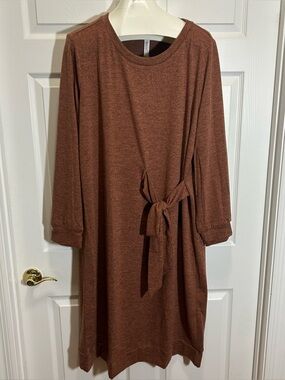 Dear Scarlett Chestnut Brown Long Sleeve Tie-Waist Midi Dress